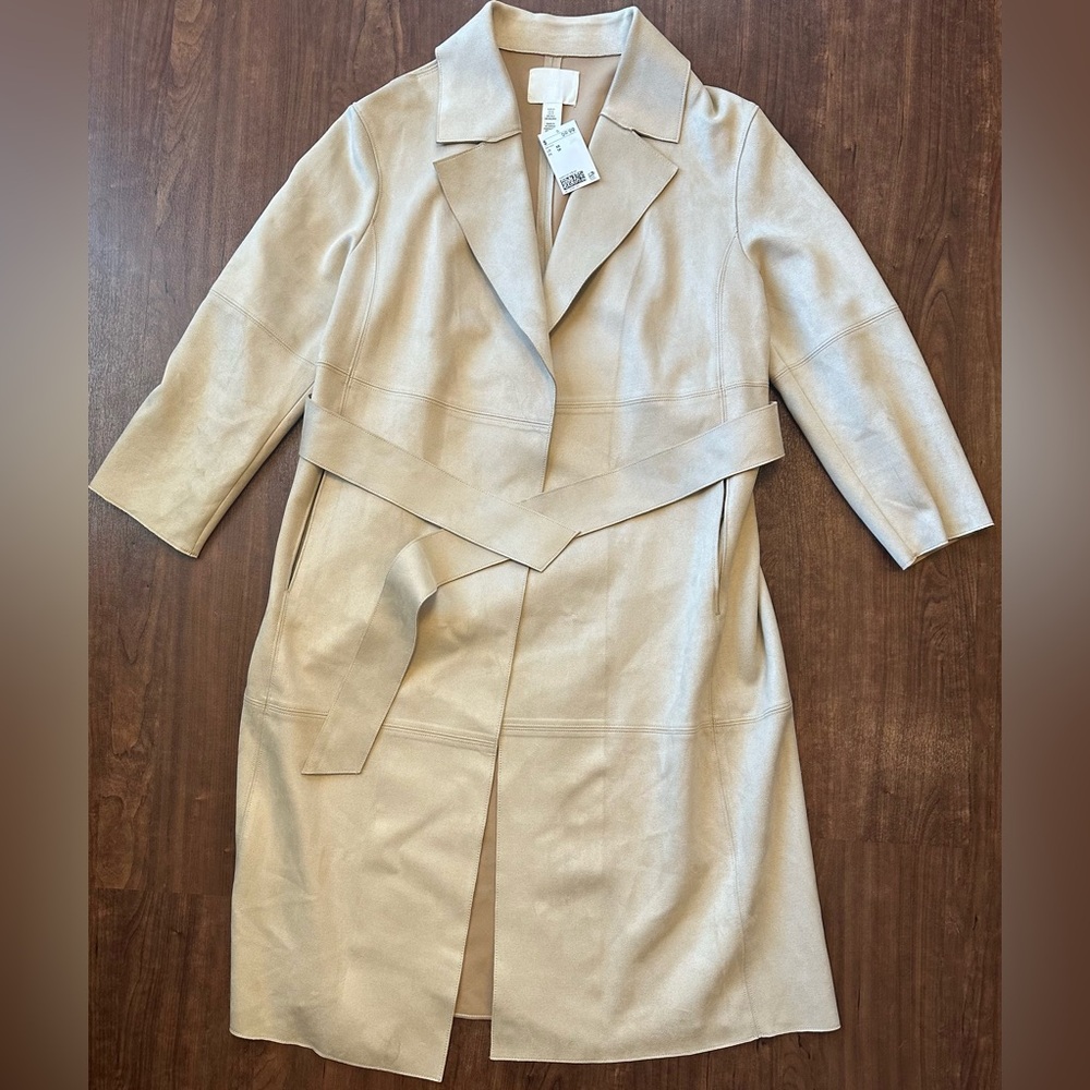 H&M Women’s Faux Suede Coat Long XS Beige